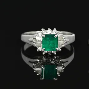 Platinum Baguette Diamond Emerald Ring