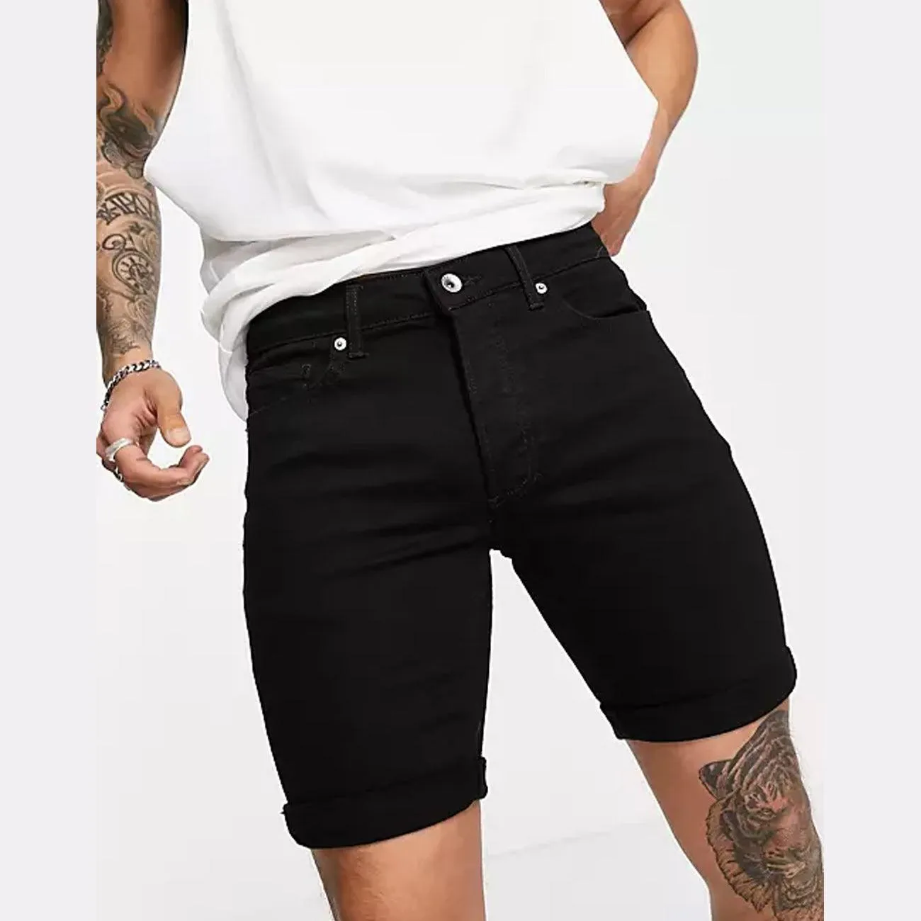 Premium Quality Black Denim Stretch Short For Men (TM-11427)