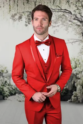 "Caesar" Red 1-Button Shawl Tuxedo (4-Piece Set)