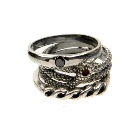 Serpent 3 Ring Set, Silver