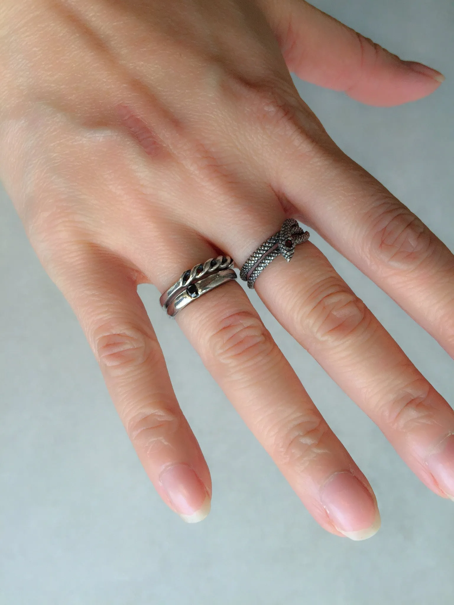 Serpent 3 Ring Set, Silver