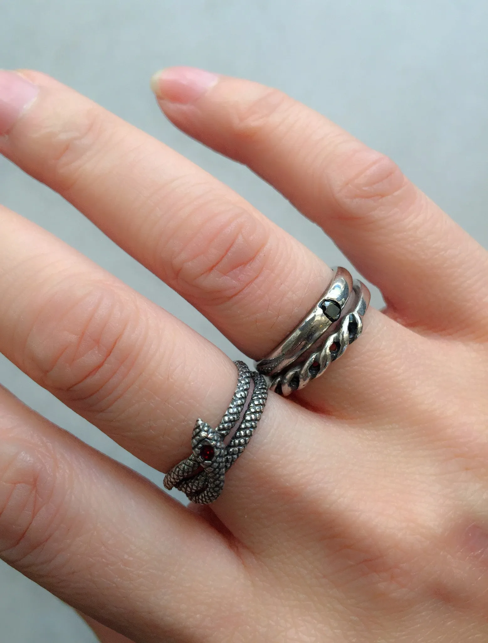 Serpent 3 Ring Set, Silver