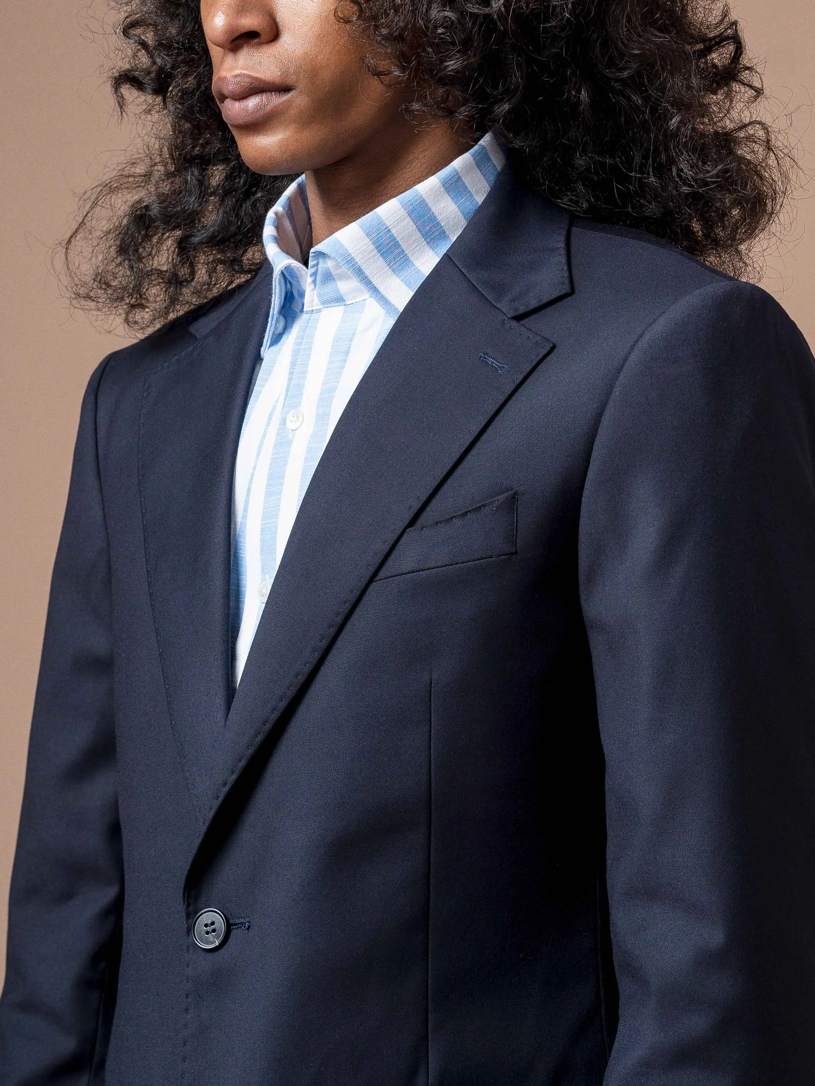 Single Breasted Suit Blazer - Dark Blue Plain (Notch Lapel)